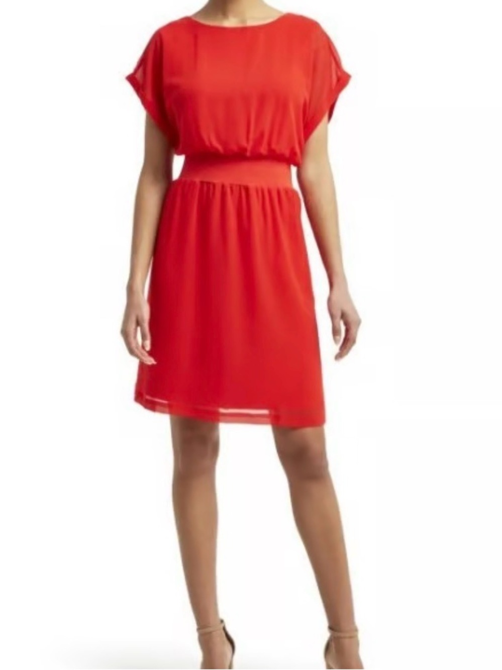 H by Halston Vibrant Red Blouson Waist Mini Dress